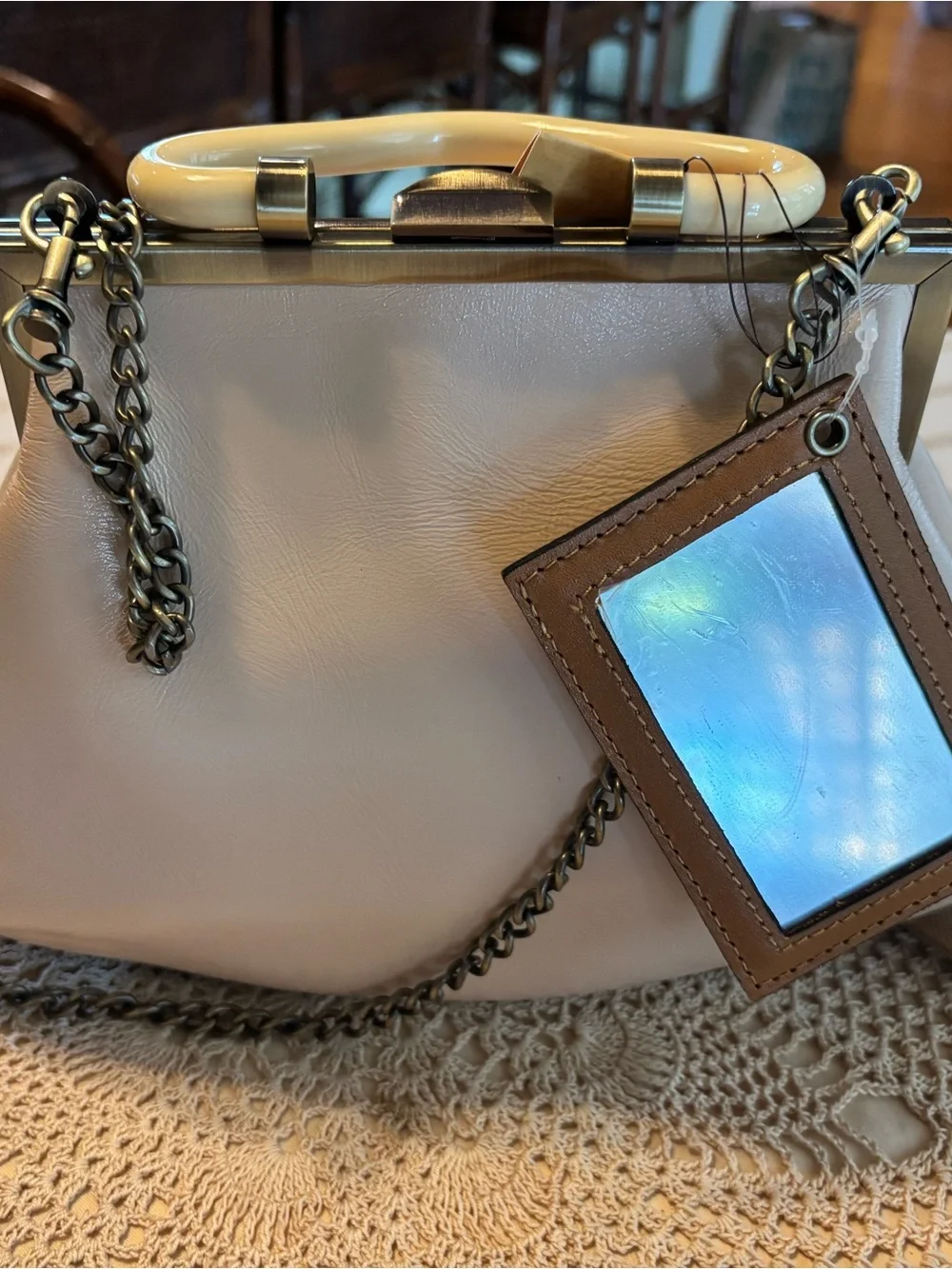 Patricia Nash Cream Floral Frame-Top Crossbody with Chain